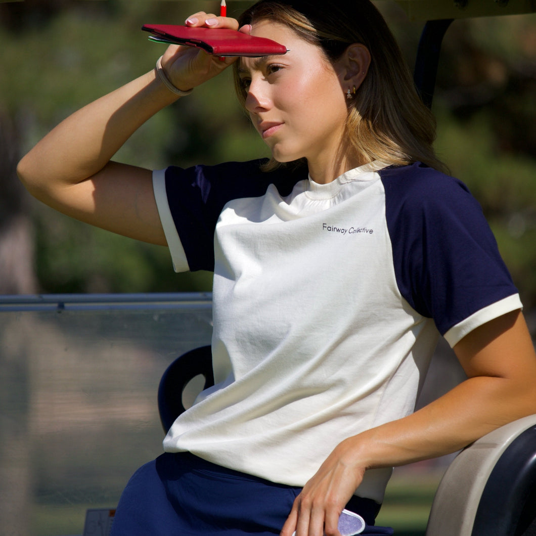 Fairway Collective T-Shirt - Cream/Navy Blue